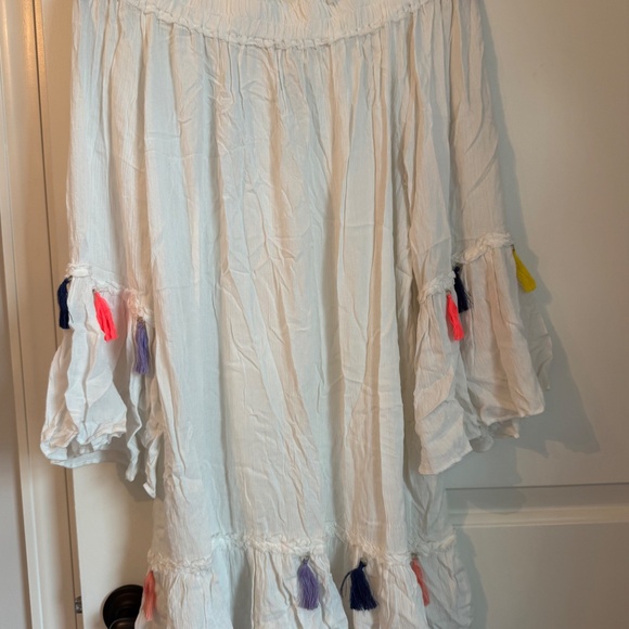Surf Gypsy White Tassel off Shoulder Cover Up Dress MEDIUM - Picture 4 of 15